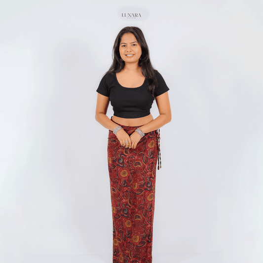 Golden Petal Printed Lungi - Dark Red