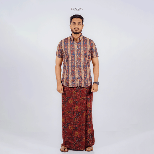 Golden Petal Printed Sarong - Dark Red