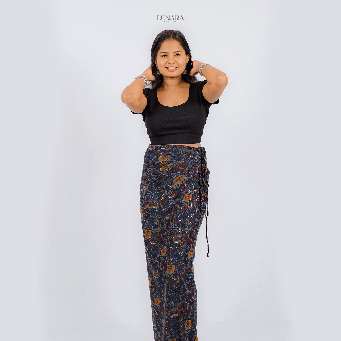 Golden Petal Printed Lungi - Dark Blue