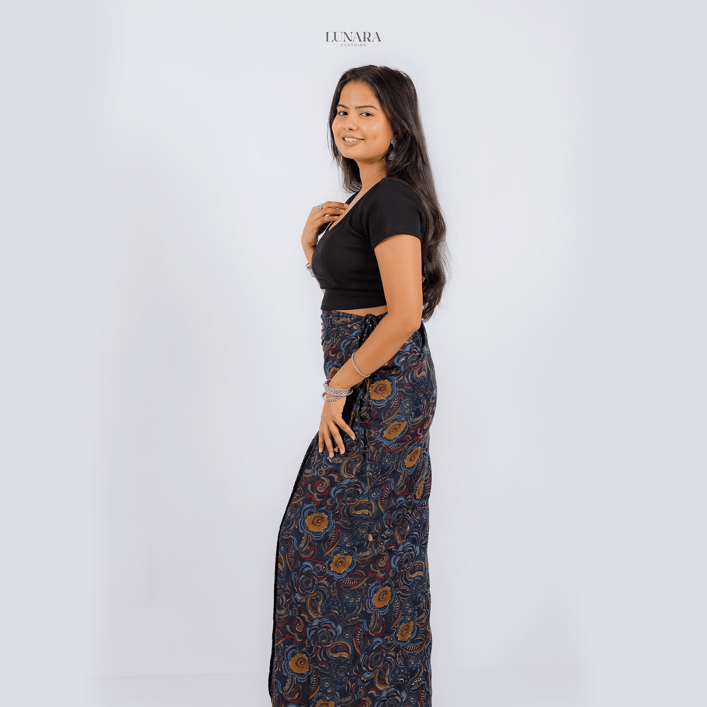 Golden Petal Printed Lungi - Dark Blue