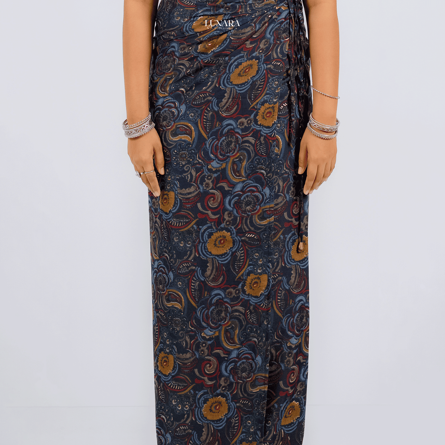 Golden Petal Printed Lungi - Dark Blue