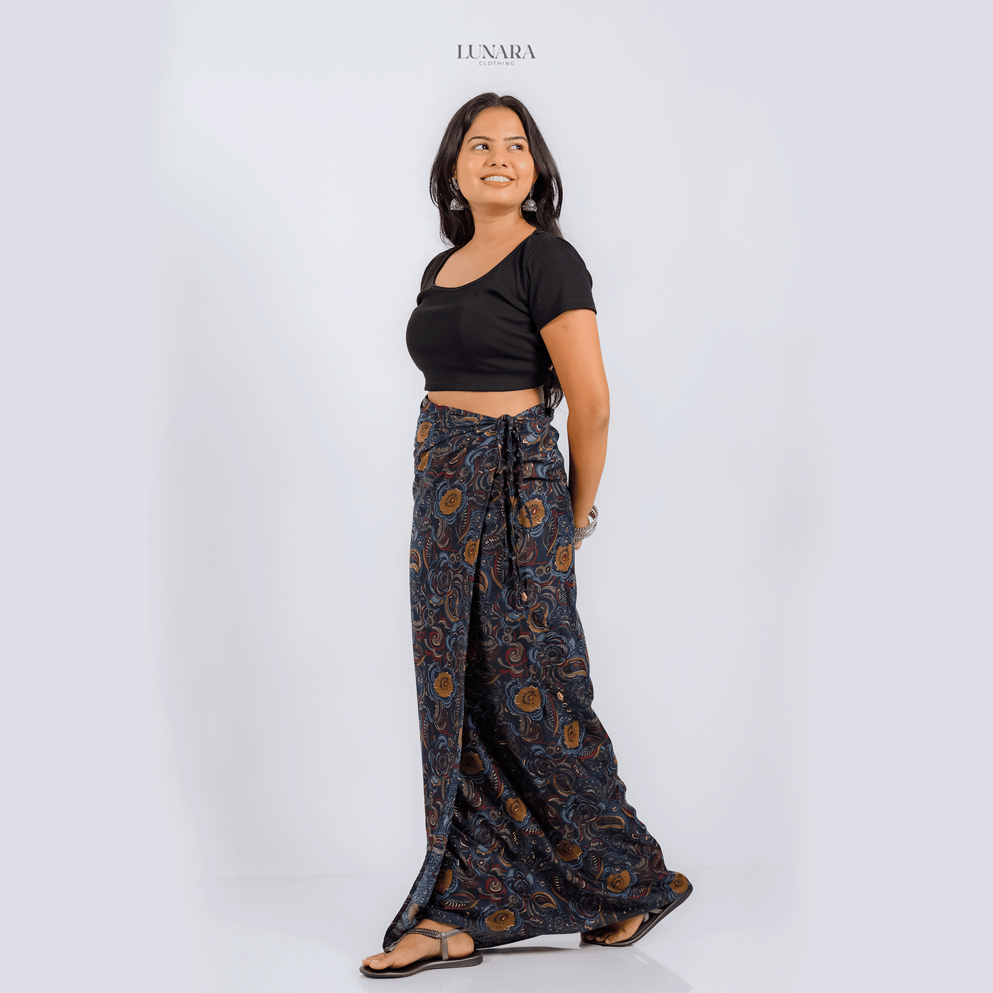 Golden Petal Printed Lungi - Dark Blue